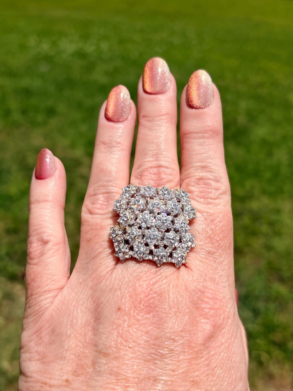 Vintage 90’s Camille Lucie Sparkling Crystal Cluster Statement Ring - Picture 3 of 11